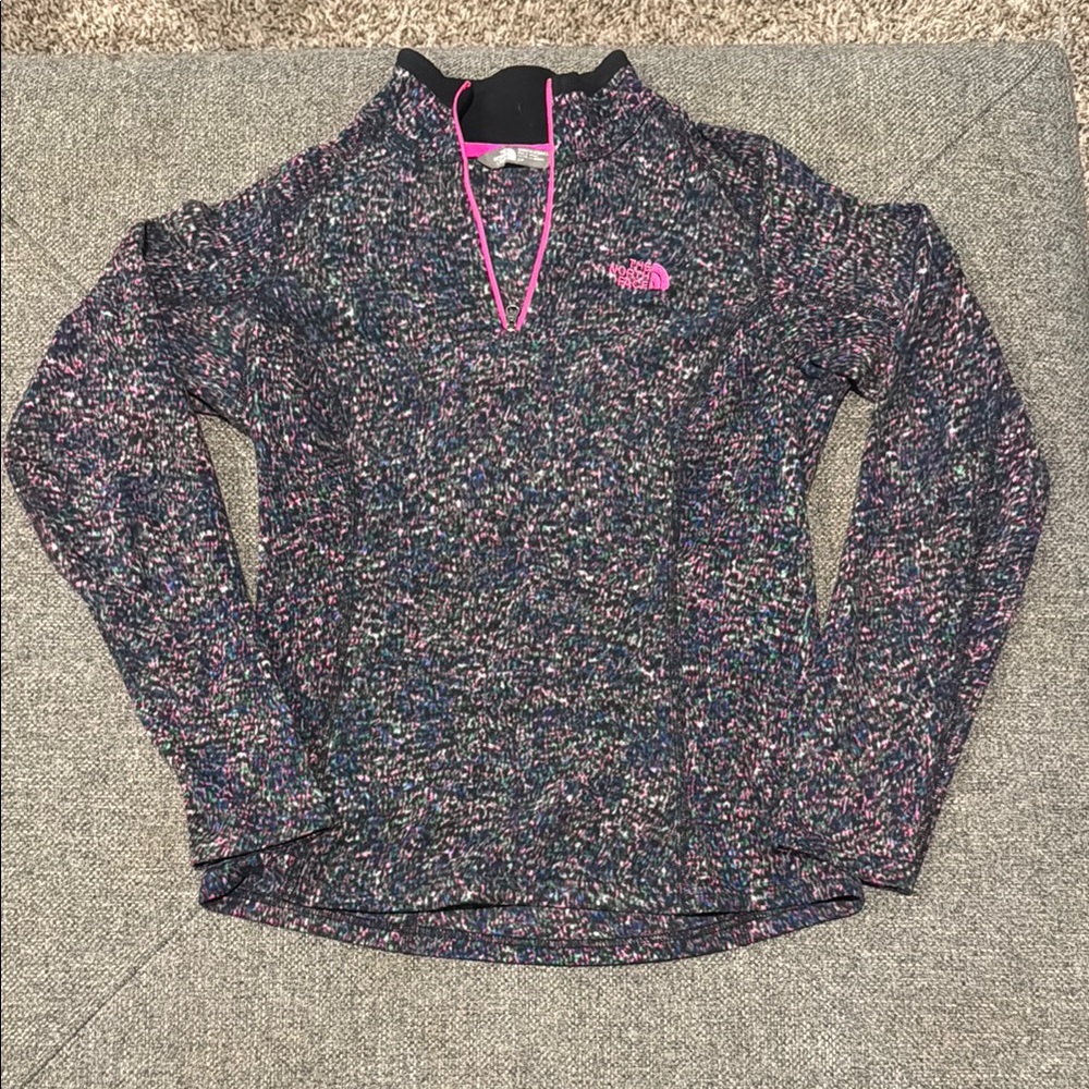 The North Face Speckled Knit Pullover with Pink Accents
